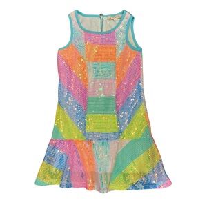 Hannah Banana Colorblock Neon Sequined Stripe Dress girls size 6X NWT